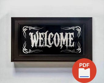 Glasvergoldung ""WILLKOMMEN"" digitale Zeichnung