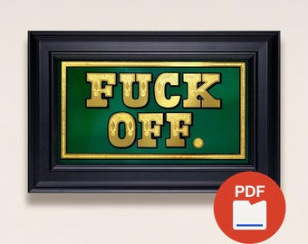 Dibujo digital de "vete a la mierda" con dorado de vidrio