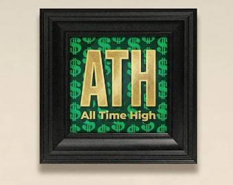 ATH All Time High Glass Gilding Art | Stock Trader Gift, Crypto Desk Decor, Wall Street Decor | Gold Leaf Finance Art, Investor Desk Sign