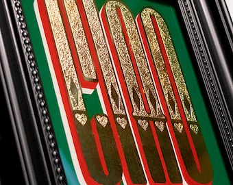 Kundenspezifisches Glas-Vergoldungsschild | Personalisierte Verre Eglomise Kunst | 24K Blattgold Hinterglasmalerei | Vintage Namensschild | Einzigartige Büro Wand Dekoration