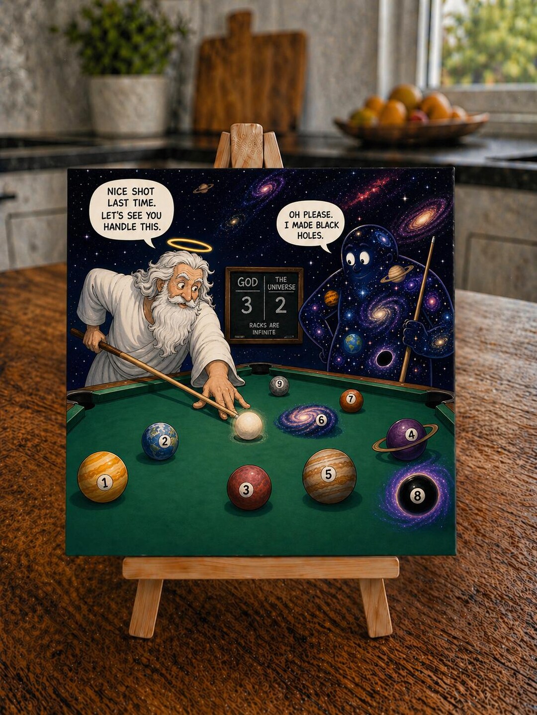 God Playing Pool With the Universe Coaster – Funny Cosmic Billiards Art ...