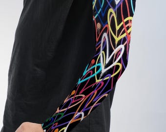 Neon Heart Arm Sleeves, Abstract Love Pattern Compression Sleeves, UV Protection Arm Covers Modern Gift