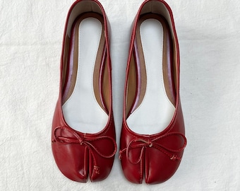 Tabi Ballerinas für Frauen Weinrot Schwarz Handgefertigte Split Toe Schuhe