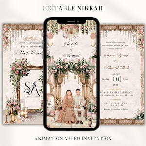 Nikkah Video animation video Invitation | Islamic nikah card Editable Template (Digital Download)