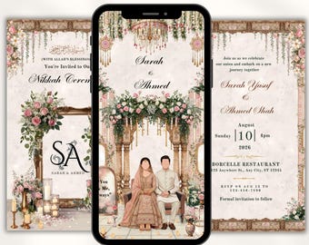 Vídeo de animación para invitación de boda islámica / Plantilla editable para tarjeta de boda (descarga digital)