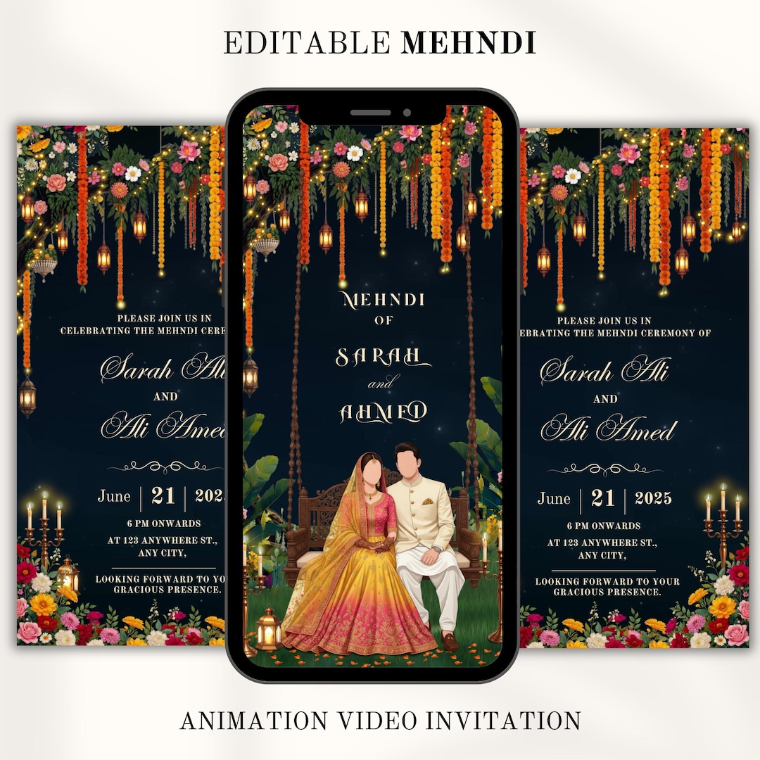 Mayoon Card Sample Mehndi Video Invite| Mayoon, Haldi, Dholki Animation Card & Fully Canva ...