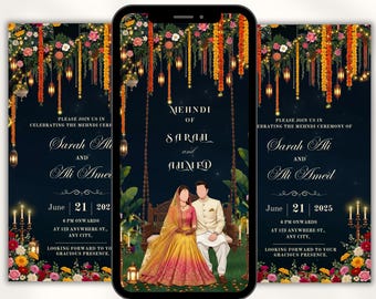 Mehndi video Invite| mayoon, Haldi, Dholki animation card & Fully Canva Editable (Digital Download)