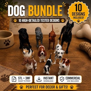 Hunde-STL- und 3MF-Bundle | 10 3D-Druckdateien für verschiedene Hunderassen | Sofort-Download