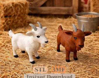 ヤギの置物 STL 3MF | 3Dプリント用農場動物フィギュア | 納屋モデル | 即時ダウンロード