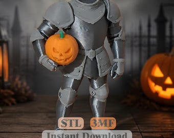 首なし騎士とカボチャ STL 3MF | 不気味な中世風装飾 | 3Dプリンターファイル | 即時ダウンロード