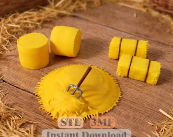 干し草の俵 STL 3MF | 3Dプリント用農場アクセサリー | リアルな干し草の山小道具 | 即時ダウンロード