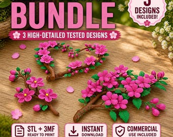 桜セット STL 3MF | 桜の花束 | 花の装飾モデル | 即時ダウンロード