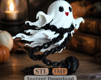 鎖で繋がれた幽霊 STL 3MF | 不気味なハロウィーン装飾フィギュア | 3Dプリンターファイル | 即時ダウンロード