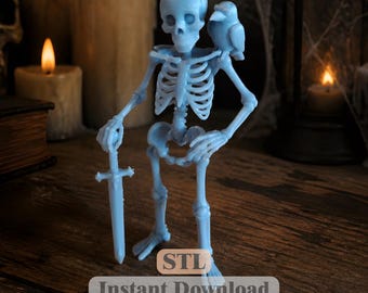骸骨とカラスのSTLファイル | ハロウィンデコレーション | 不気味な置物 | 3Dプリンター用ファイル | 即時ダウンロード