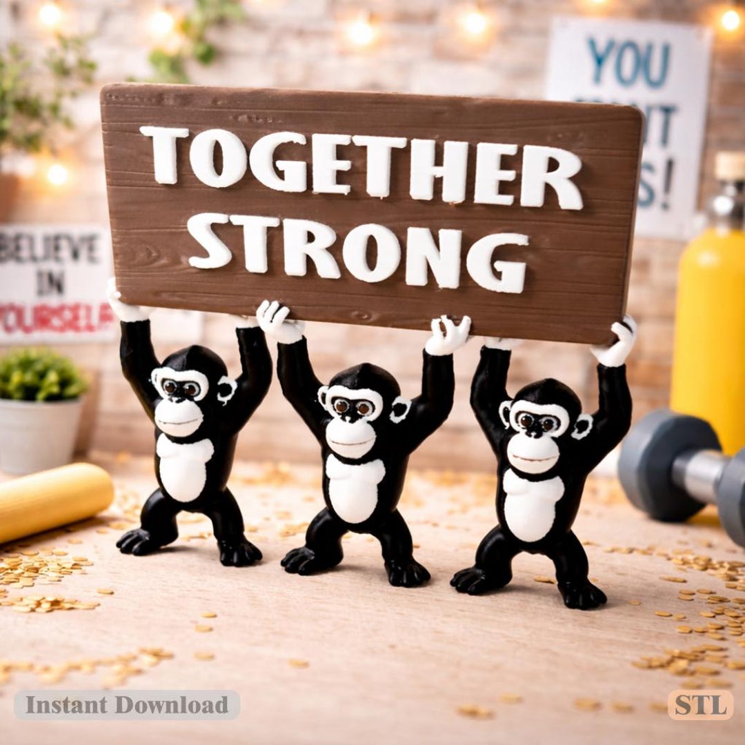 Teamwork Monke Motivational Sign STL 3MF | Office Decor 3D Print | Monkey Teamwork ...