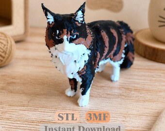メインクーン STL 3MF | 印刷可能なペット猫フィギュア | 3Dプリンターファイル | 即時ダウンロード