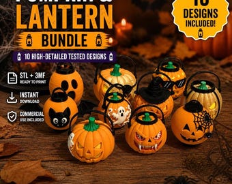 Pumpkin Lantern STL 3MF Bundle | 10 Designs | Spooky Decor | Commercial Use | Instant Download