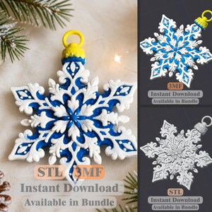 Christmas Snowflake STL 3MF | Winter Pendant | 3D Print File | Instant Download