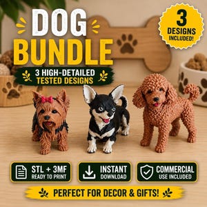 Zestaw dla psa STL 3MF | Yorkshire Terrier, Chihuahua, Pudel | Modele szczeniąt | Natychmiastowe pobranie