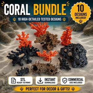 Coral STL Bundle | 10 Ocean Decor 3D Print Models | Instant Download