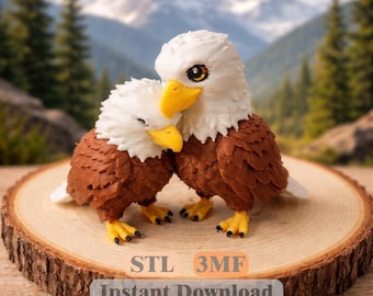 ハクトウワシのカップル STL 3MF | 3Dプリントフィギュア | 野生動物の鳥のミニチュア | 即時ダウンロード