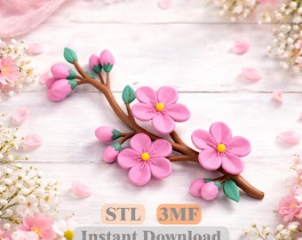 桜の枝 STL 3MF | 3Dプリント用フラワーモデル | 春の装飾オーナメント | 即時ダウンロード