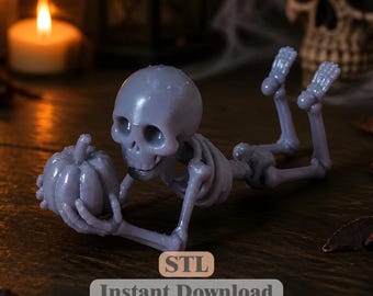 カボチャを持った骸骨のSTLファイル｜骸骨フィギュア｜不気味な装飾モデル｜3Dプリンター用ファイル｜即時ダウンロード
