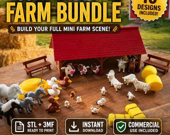農場バンドル STL 3MF | 10デザインセット | 納屋の動物とアクセサリー | ジオラマキット | 即時ダウンロード