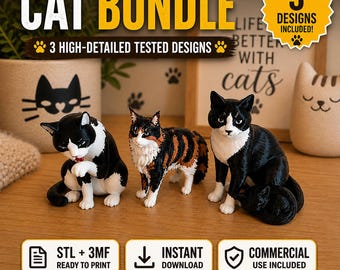 猫のぬいぐるみセット STL 3MF | 猫のペットフィギュアコレクション | 3Dプリンターファイル | 即時ダウンロード