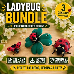 Ladybug STL 3MF Bundle | Spring Decor 3D Printing Files | Instant Download