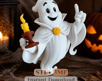 ろうそくを持った幽霊 STL 3MF | ハロウィン装飾フィギュア | 3Dプリンターファイル | 即時ダウンロード