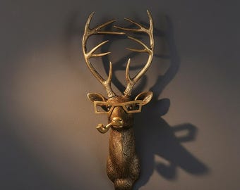 Bronze-Finish Hirsch Tierkopf Wand-Dekor, rustikale Harz Dekorative Tierfiguren Wandhaken Skulptur Gothic Harz Figurine Home Geschenk