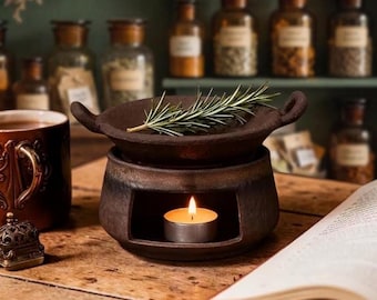 Brûleur d'huiles essentielles et diffuseur de thé en céramique, brûleur d'arômes rustique marron et noir, chauffe-cire pour huiles essentielles, décoration intérieure chaleureuse, cadeau de Noël