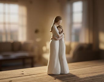 Statuetta dipinta a mano raffigurante una madre e una figlia che si abbracciano, decorazione minimalista per la casa, regalo premuroso per mamma e figlia, simbolo di un legame speciale.