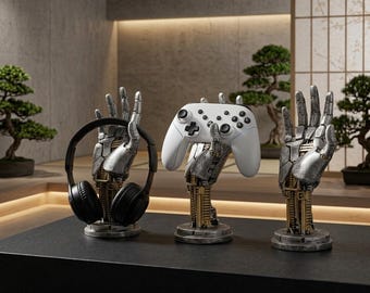 サイバーパンク メカニカル ハンド コントローラー スタンド 未来的なロボット ハンド 彫刻 デスクトップ装飾 ゲーマーへのギフト テック アクセサリー ユニークなSFアート