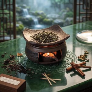 Handcrafted Ceramic Aroma Diffuser Burner Essential Oil Candle Warmer Wax Melt Aromatherapy Herb Infuser Home Decor Spa Gift Vintage Art