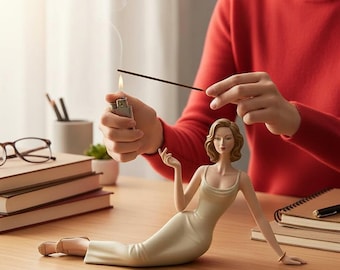 Porta incenso elegante da donna fatto a mano, statua per aromaterapia realizzata a mano, scultura minimalista zen per la decorazione della casa, resina rilassante, bella donna