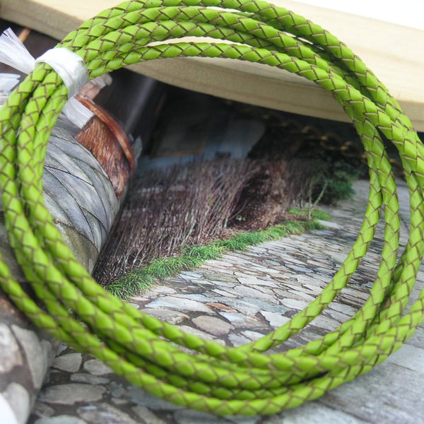 2YARD 3.0mm Braided Round Yellow Green  Bolo Real Leather Cord