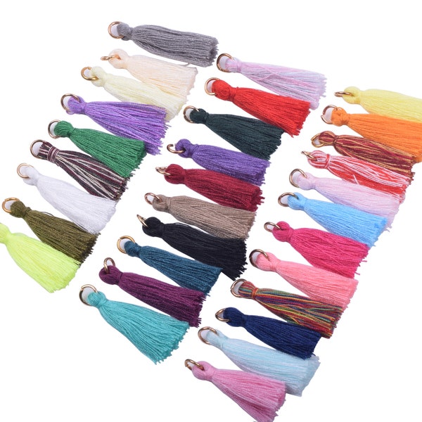 KONMAY 50PCS 1.4''(3.5cm) Soft Handmade Silky Tiny Craft Tassels with Jump Ring for DIY Projects