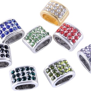 Large Hole Spacer Beads with Rhinestones, 20pcs 10.0x6.0mm Flat Hole Slider Charm Beads for Licorice Leather and Jewelry Making-PAT249