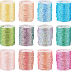 12 Rolls Bracelet Braided Thread 0.5mm Glitter Tinsel String Christmas Ornament String Colorful Polyester Cords for Gift Wrapping Decoration