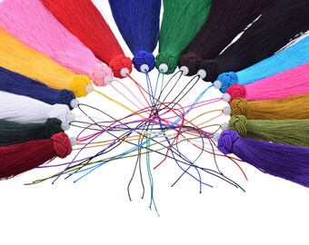 5pcs 6.4&#39;&#39;(16.0cm) Large and Long Handmade Imitation Silk Tassels with Threaded Cap and Jade Beads
