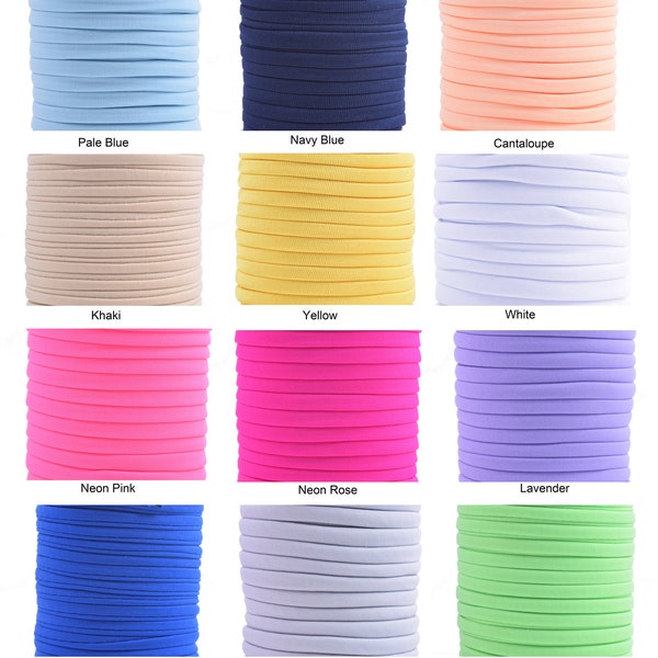 KONMAY 1 Roll 20 Meters 5.0mm Stitched Spandex Spaghetti Elastic Cord for Headbands, Face Mask,Hairties,Bikini Elastic, Swimwear Elastic