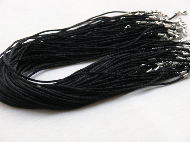 20/50pcs Black 2mm Satin Silk Cord Necklace with Lobster Clasp 13" 30" Choose