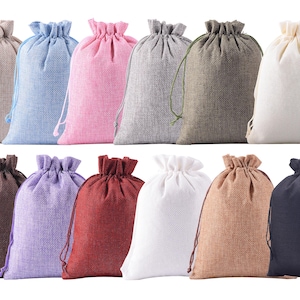 10PCS Drawstring Burlap Gift Bags, 20cmx30cm /8''x12'' Lining Hessian Bags for jewellery pouches, gift packing, party favor, makeup bottles