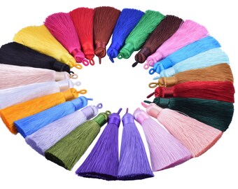 10pcs 8.5cm Imitation Silk Tassels with Loop for Jewelry Making and Crafting