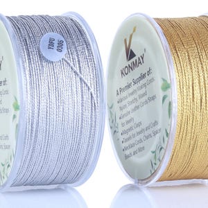 Filo da ricamo dorato e argentato, spago metallico per la creazione di gioielli, decorazioni, confezioni regalo e ornamenti natalizi da appendere.