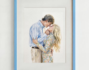 Personalised Couple Watercolor Portrait, Custom Hand-Drawn Romantic Art, Gift for Boyfriend Girlfriend, Cute Couple Illustration from Photo