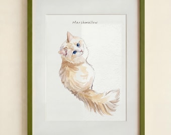 Retrato personalizado de gato, pintura em aquarela personalizada, presente desenhado à mão para mãe de gato, ilustração de gatinho, arte em memória de felino, presente para amante de animais de estimação