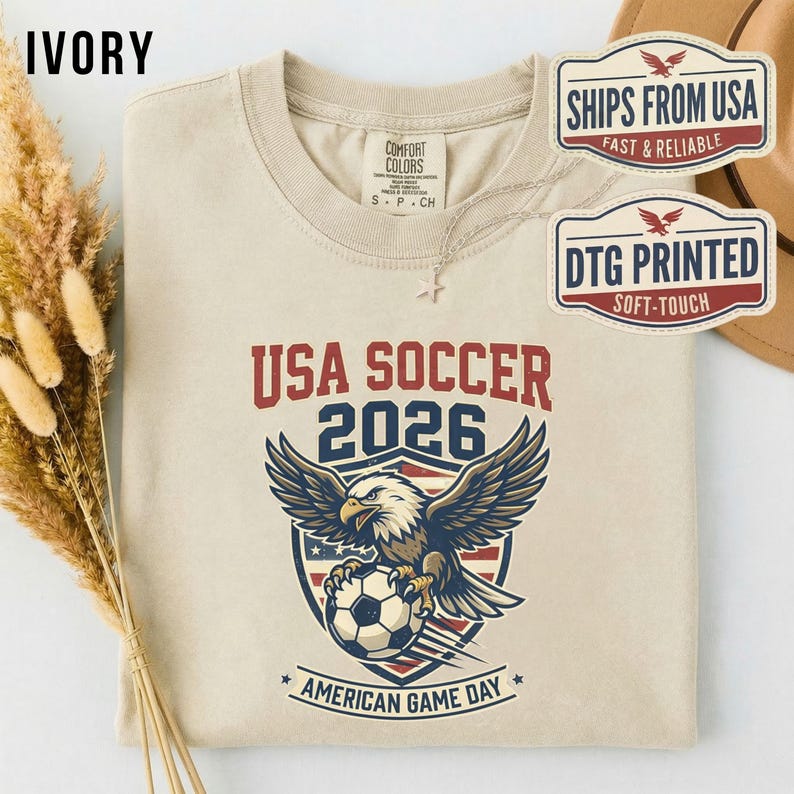 Vintage USA Soccer Shirt 2026, American Game Day Retro Eagle Tee, Comfort Colors World Cup Fan Apparel, Patriotic Soccer T-Shirt, USMNT image 2